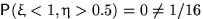 $\mathsf P(\xi<1, \eta\gt.5)=0\neq 1/16$